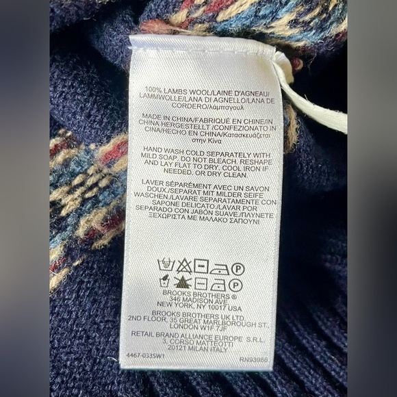 Brooks Brothers 100% Wool Sweater Navy Fair Isle - Large - Picture 8 of 9